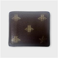 Gucci Men's Black & Gold Bee Star Print Textured Leather Bifold Wallet